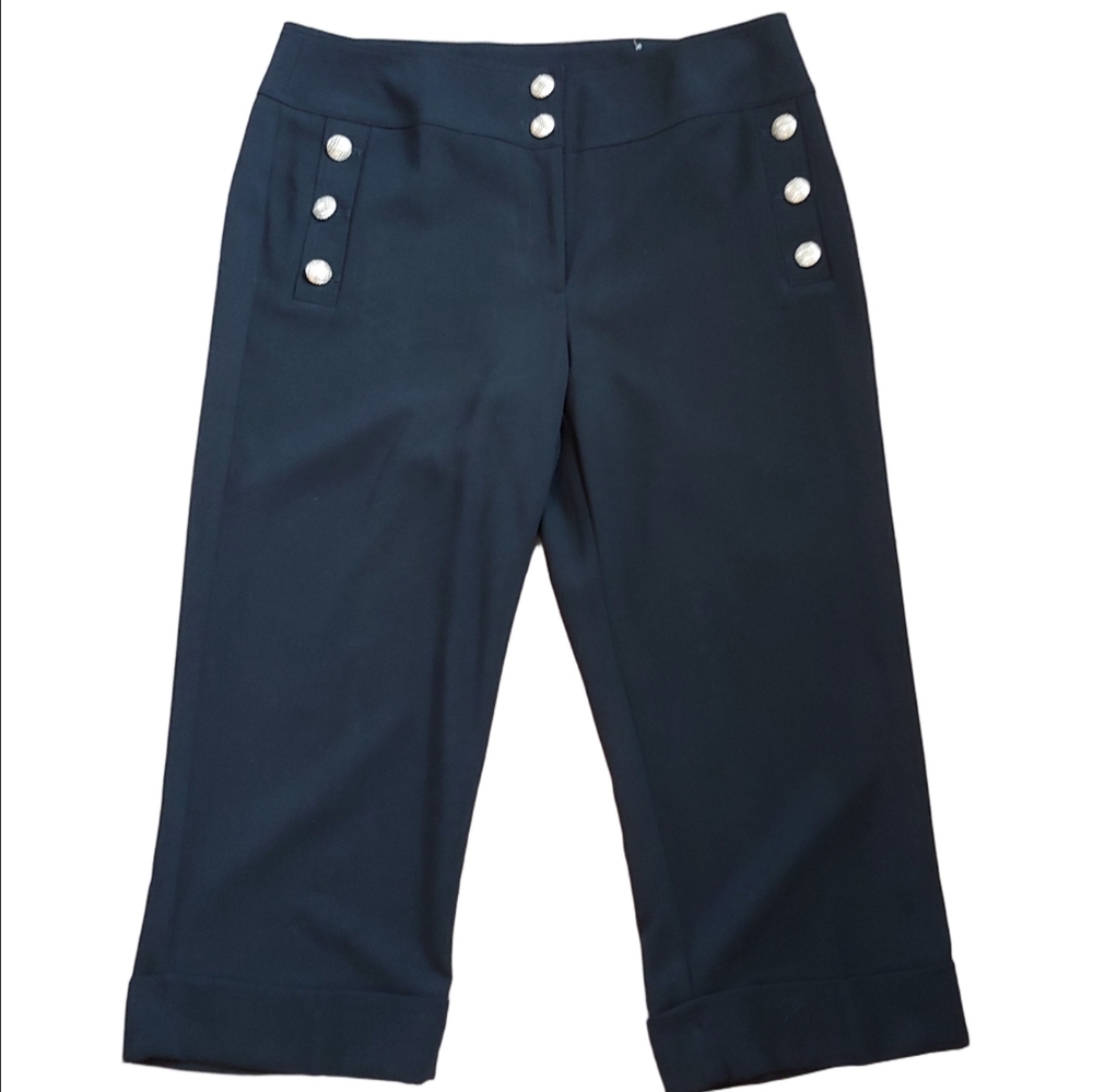 Chico's Nautical Black Dress Cropped Pants with Button Detail size 2.5 (14) NWT - Picture 4 of 17